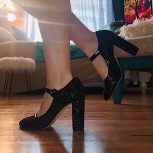 L.K. Bennett Black Sparkle Mary Jane Heels size 38